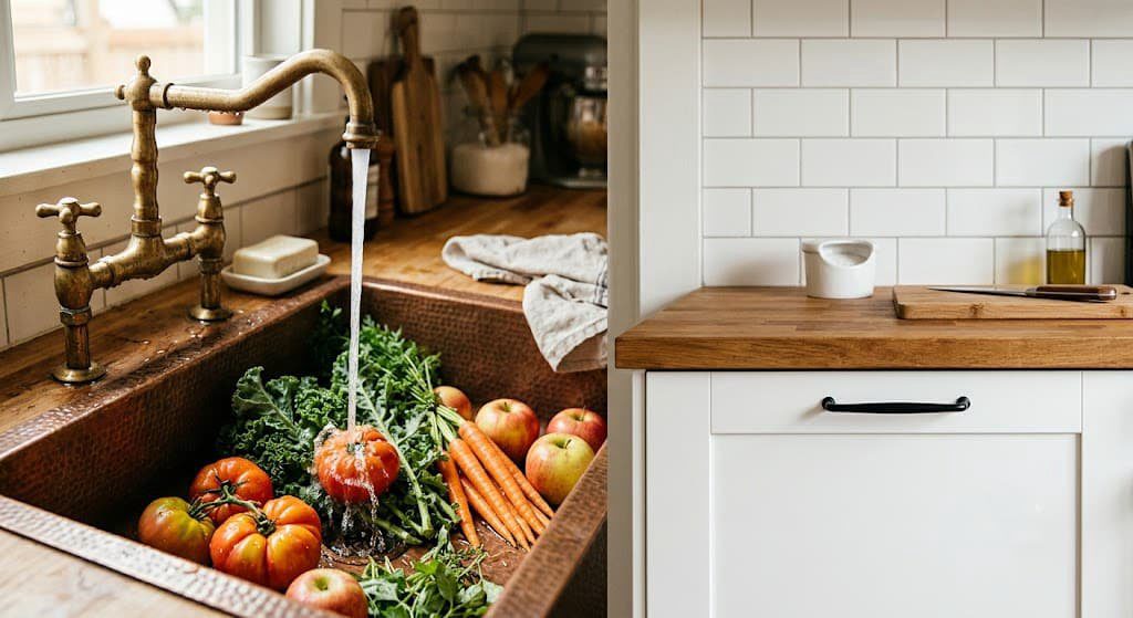 Hand opening a deep kitchen drawer with organized pots inside a real Chicago home kitchen