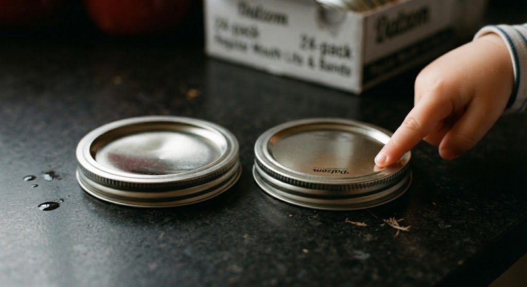 Side-by-side comparison of a sealed Dalzom lid and a buckled, unsealed Dalzom lid