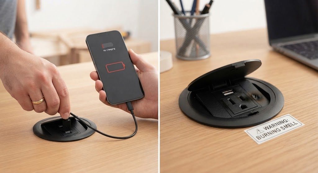 Jgstkcity power grommet USB ports not charging and burning smell issues realistic review